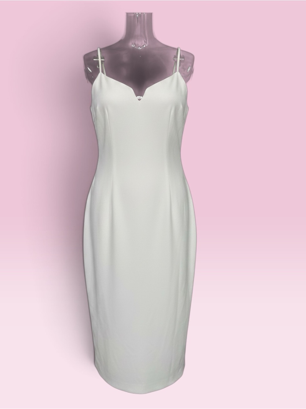 Express Cream Midi Bodycontour Slip Dress with Spaghetti Straps